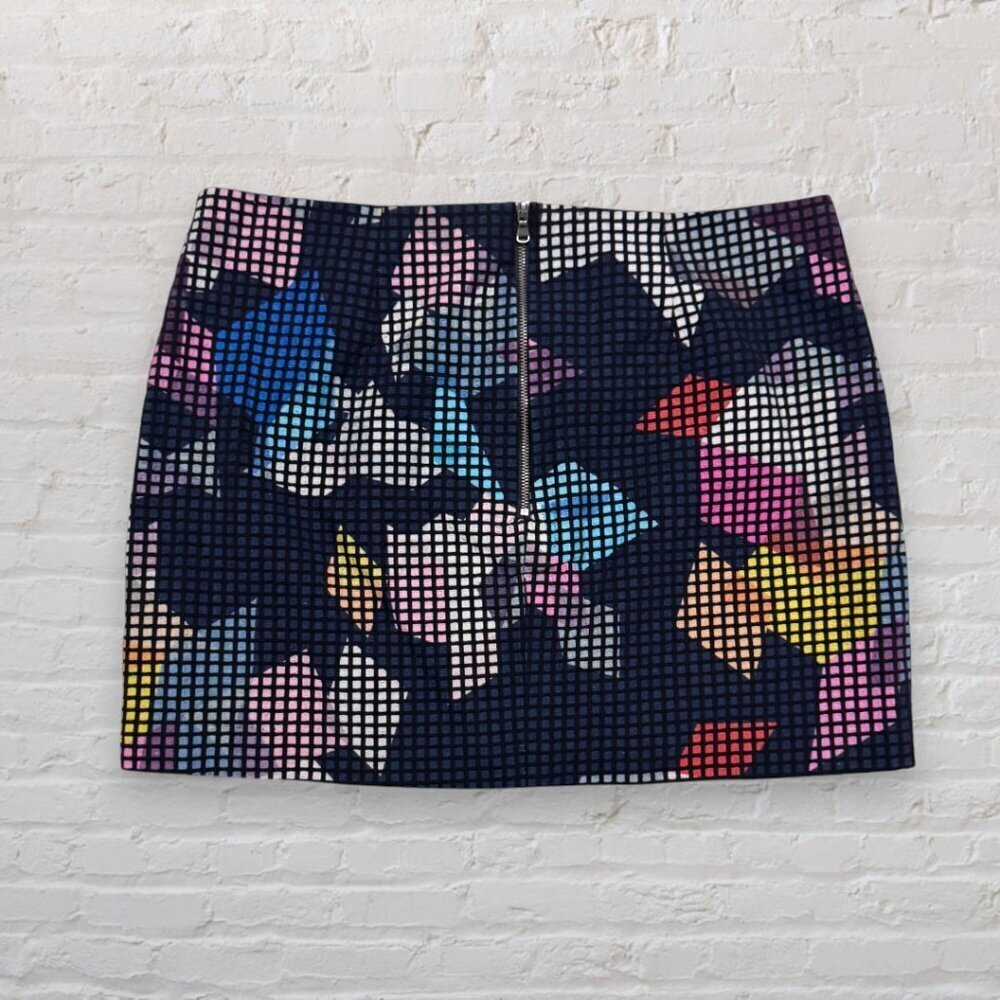 TRINA TURK Black Jacquard Graphic Confetti Pixel Grid Colorful Mini Skirt 8 - Picture 3 of 6